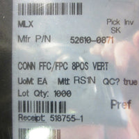 Molex 526100871 1.00mm FFC/FPC Connectors vertical SMT ZIF 8P reel of 770 pcs