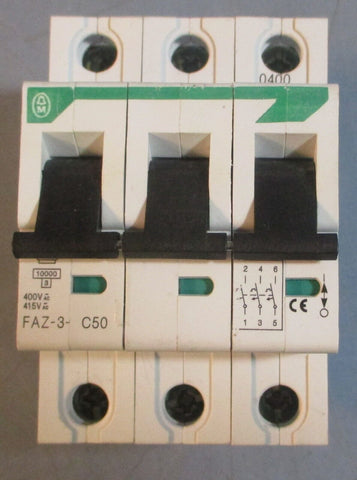 Moeller FAZ-3-C50 Circuit Breaker 3 Pole 400VAC 415VAC FAZ3C50