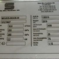 Stafa Wirz Ventilator MKV03500243600 Blower Motor 135315 2.2kW 255 daPa