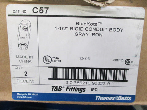 T&B 11/2" C57 BlueKote Rigid Conduit Outlet Body Lot of 2  New