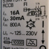 Siemens 5 SM13116 Safety Switch RCCB FI 16A 30mA 800A 31164