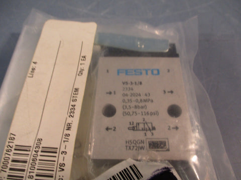 FESTO VS-3-1/8 2334 3/2 Way Mechanically Stem Actuated Pneumatic Valve