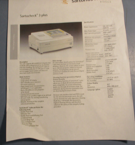 Sartorius Stedim Sartocheck 3 Plus Integrity Tester 16290 Does Not Power On