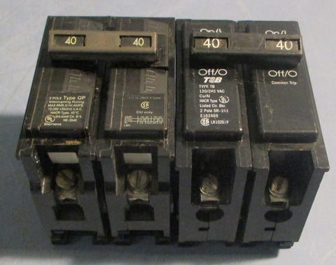 Circuit Breaker 40A 2 Pole 120/240VAC Thomas & Betts TB240 and Siemens Lot of 2