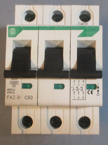 Moeller FAZ3C50 Circuit Breaker 3 Pole 400VAC 415VAC FAZ3C50
