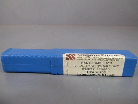 Niagara Cutter HSS ENDMILL D201 2F DE 30 Deg RH Square UNC 5/8x5/8x11/8x41/2