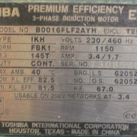 Toshiba B0016FLF2AYH Prem Efficiency 3 Phase Induction Motor 1HP 7/8" Shaft Dia