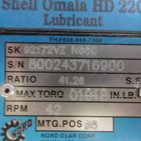 New Nordson 92172VZ N56C 41.26:1 1018 In Lb TQ 42RPM B5 Position Reducer