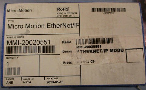 Emerson Micro Motion MMI20020551 EtherNet/IP Module 24 Volt DC