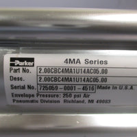 PARKER 4MA Series Pneumatic Cylinder 250 PSI Air 2.00CBC4MA1U14AC05.00