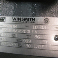 WINSMITH 924 Gearbox Ratio 40:1 1750 Input RPM Input HP 86 924MDN 924MDNS2200LFA