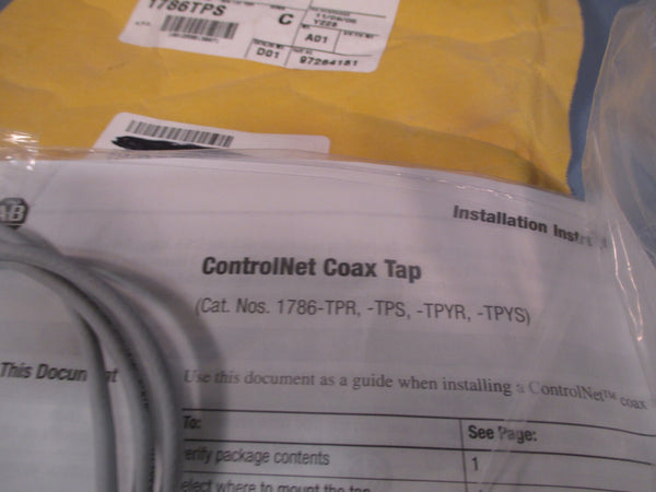 ALLENBRADLEY CONTROLNET COAX TAP CONNECTOR CABLE SER. C 1786TPS | eTech ...