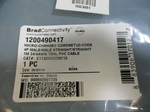 BradConnecivity 1200490417 Micro-Change Cordset 4P Male 1M Teal NEW LOT OF 5