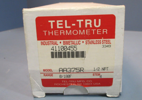 Tel-Tru AA375R Thermometer 1/2" NPT, 0/180°F, Stem 4" NIB