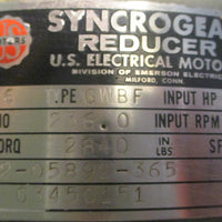 US Motors F483704294 Gearmotor 62068923645 Syncrogear Reducer 11/2" Shaft