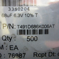 Kemet T491D686K006AT Tantalum Capacitor, 2917, 68uF, 6.3V, 10% T, 347 pcs