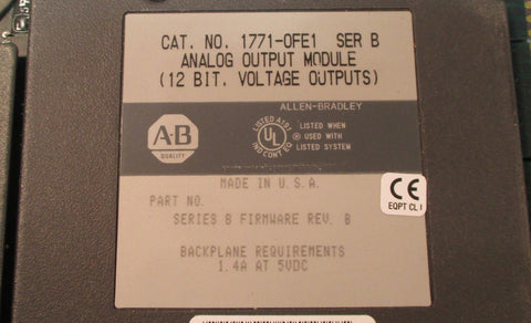 Allen Bradley 1771OFE1 Ser. B Analog Output Module (12 Bit Voltage Output) Used