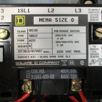 Square D 3007200767C Enclosure w/ 8536SBG2H20 Ser A Overload Relay 600VAC Max