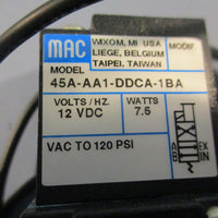 Mac Valves 45A-AA1-DDCA-1BA Solenoid Valve 12 VDC 7.5 Watts 120 PSI