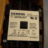 SIEMENS 42AF35AJAHT Furnas Definite Purpose Contactor 3 Pole 25A 600V 24V Coil