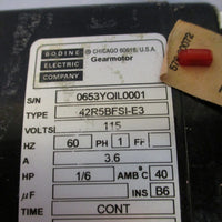 Bodine 42R5BFSI-E3 Gear Motor 1/6 HP 30:1 Ratio 115 V 135 Lb-In Torque 57 RPM