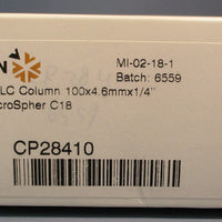 Varian CP28410 MicroSpher C18 HPLC Column 100 x 4.6mm x 1/4"