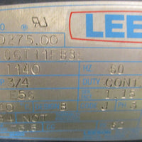 Leeson 110275.00 3 Phase Motor C6T11FB3E 3/4HP 1140RPM 60HZ 5/8" Shaft Dia