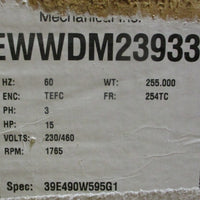 Baldor CEWWDM23933T Washdown Duty Motor 15HP 1765RPM 1-5/8" Shaft Dia