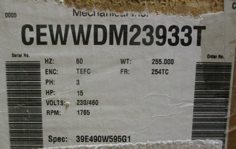 Baldor CEWWDM23933T Washdown Duty Motor 15HP 1765RPM 1-5/8" Shaft Dia