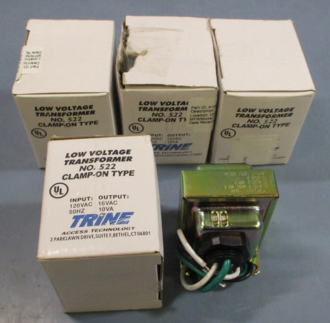 (Lot of 4) Trine Low Voltage Transformer No. 522 ClampOn 120VAC In, 16VAC 10VA