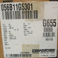 Marathon G655 Electric Motor 056B11G5301 1/2HP 1140RPM 5/8" Shaft Dia