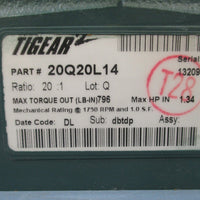 Dodge 20Q20L14 Tigear2 Reducer: 1750 RPM, 1.34HP, R Angle Worm Gearbox Reducer