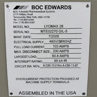 BOC Edwards Lyomax 28 Lyophilizer 300 sq/ft (28 sq/m) LN2 cGMP Freeze Dryer