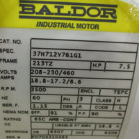Baldor 37H712Y761G1 Super E Motor 7.5 HP, 3500 RPM, 213TZ, 208-230/460 Volt