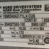 Nord Gear SK 1SMID40AZ71L/4CUS Gearmotor  3/4" Bore 10:1 Ratio SK 71L/4CUS