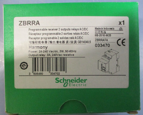 Schneider Electric ZBRRA Programmable Reciever 2 Outputs 2440VAC/DC, 3W