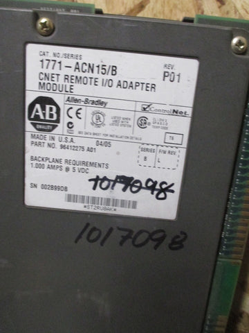 Allen Bradley Controlnet Remote I/o Adapter Module Ser B 1771ACN15