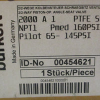 Burkert 2000 Pneumatic Valve 00454621 Pilot 65145PSI 2Way Solenoid PTFE SS
