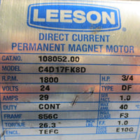 Leeson 3/4 HP DC Motor 108052.00 C4D17FK8D 1800 RPM 5/8" Shaft Dia .75 HP