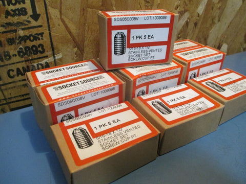 10 Socket Source 5/16-18 x 1/2 SS Vented Socket Set Screw 1 PK 5 Each SDS05C008V