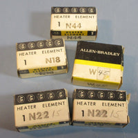 Lot of 5 Various Allen Bradley Heater Elements N44, N15 & W45 NOS