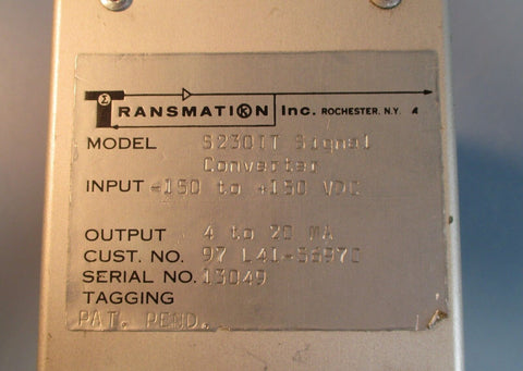 Transmation Inc S230IT Signal Converter -150 to 150 VDC Used