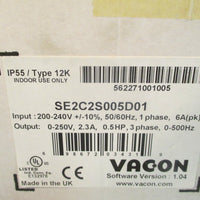 VACON X Series SE2 Variable Speed Drive 0.5HP, 1PH IP55/Type 12K SE2C2S005D01