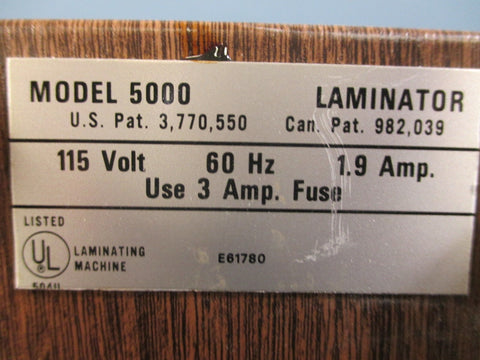 ID Specialist Model 5000 Laminator 115V 60Hz 1.9Amp  Used