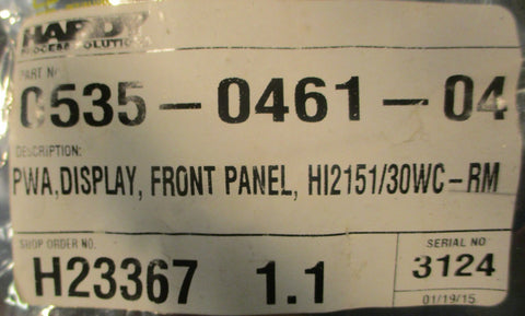 Hardy Instruments 0535046104 Rev H Front Panel Display PWA HI 2151/30WCRM