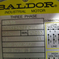 Baldor M2394 15 HP Motor 3500 RPM, 208230/460V, 256U Frame, 07H362W360