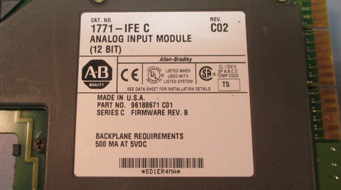 Allen Bradley 1771IFE C Rev. C02 Analog Input Module (12 Bit) Series C Used