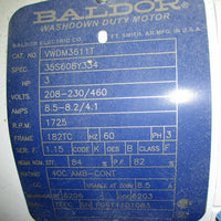 Baldor VWDM3611T Washdown Duty Motor 3 HP 1 1/8 Shaft Dia Phase 3