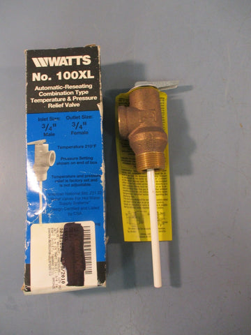 Watts 100XL 3/4" Temperature & Pressure Relief Valve 125 Psi 210 F Max, Bronze