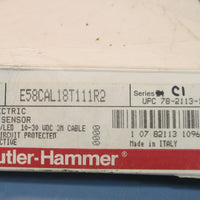 Cutler-Hammer E58CAL18T111R2 Ser C1, 10-30 VDC Photoelectric Tubular Sensor NOS